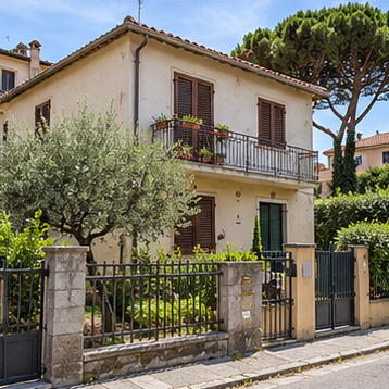 Esterno della casa nella zona interna di Castiglioncello · Immagine generata con IA